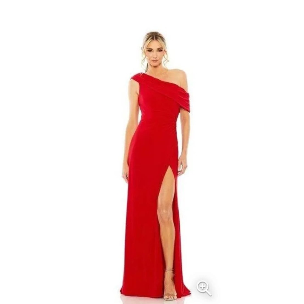 Nwot Mac Duggal Red Foldover Off-the-shoulder Slit Ruched Gown Size 14